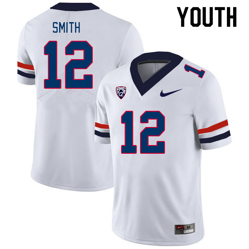 Youth #12 Genesis Smith Arizona Wildcats College Football Jerseys Stitched-White - Click Image to Close